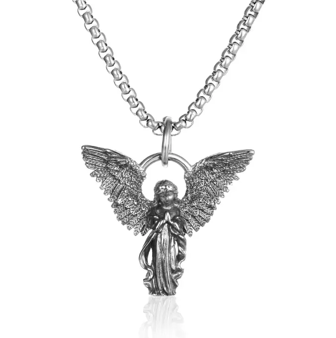 925 Sterling Silver Distressed Little Angel Necklace Cupid Pendant Men Vintage Jewelry