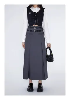 Retro Plaid Skirt High Waist Midi Skirt - Grey - View 1