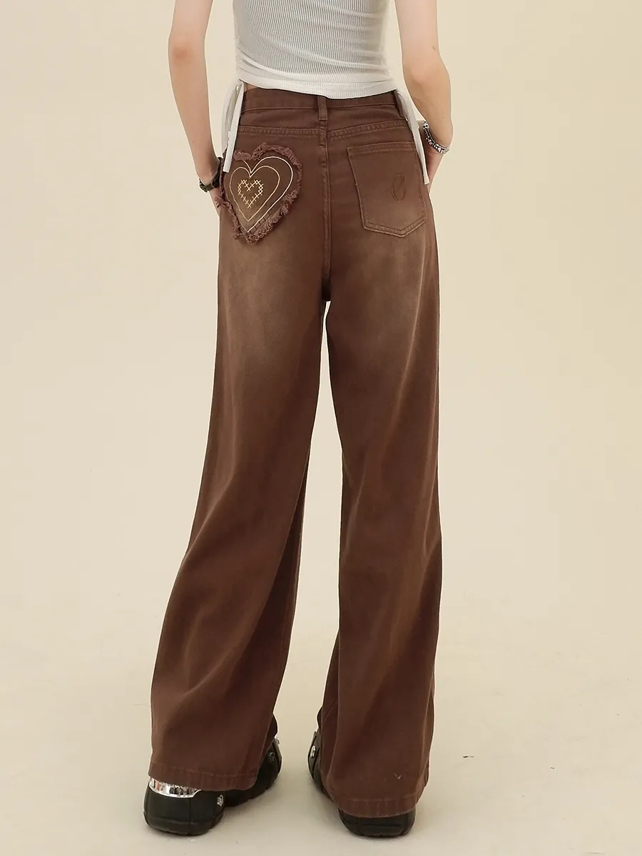 Love Jeans Loose Retro Wide Leg Pants - Vintage Brown