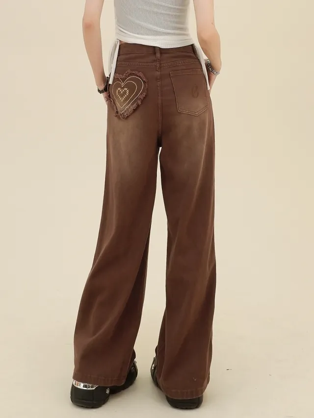 Love Jeans Loose Retro Wide Leg Pants Vintage Brown - Shop at LoveMi