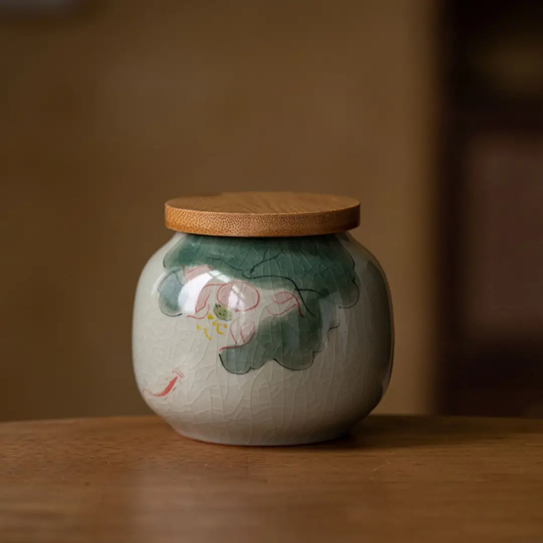 Ice Crack Hand Painted Lotus Tea Pot