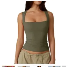 European And American Fashion Brand Sexy Slim-fit Top Square Collar Bottoming Shirt Vest - Green - View 1
