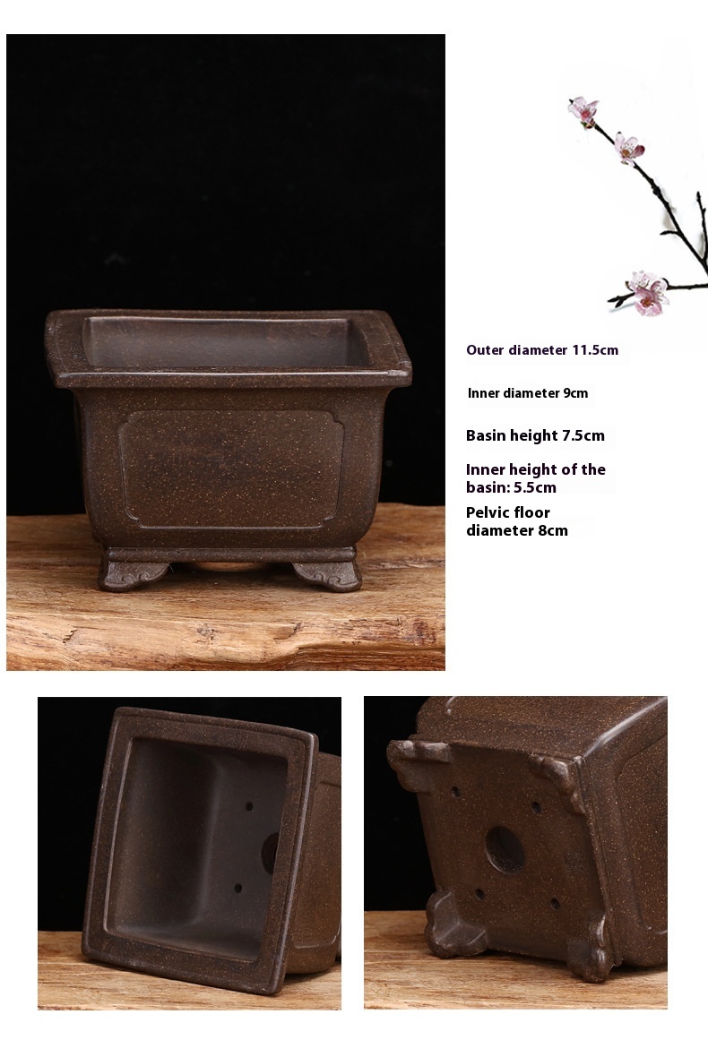 Title 7, Small Square Desktop Purple Clay Flowerpot