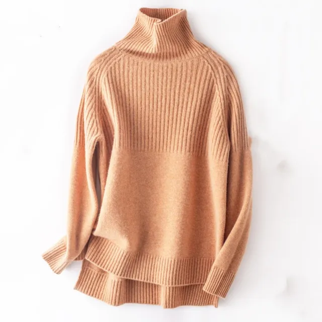 Temperament High Collar Bedford Cord Sweater Ladies Mustard Yellow - Shop at LoveMi
