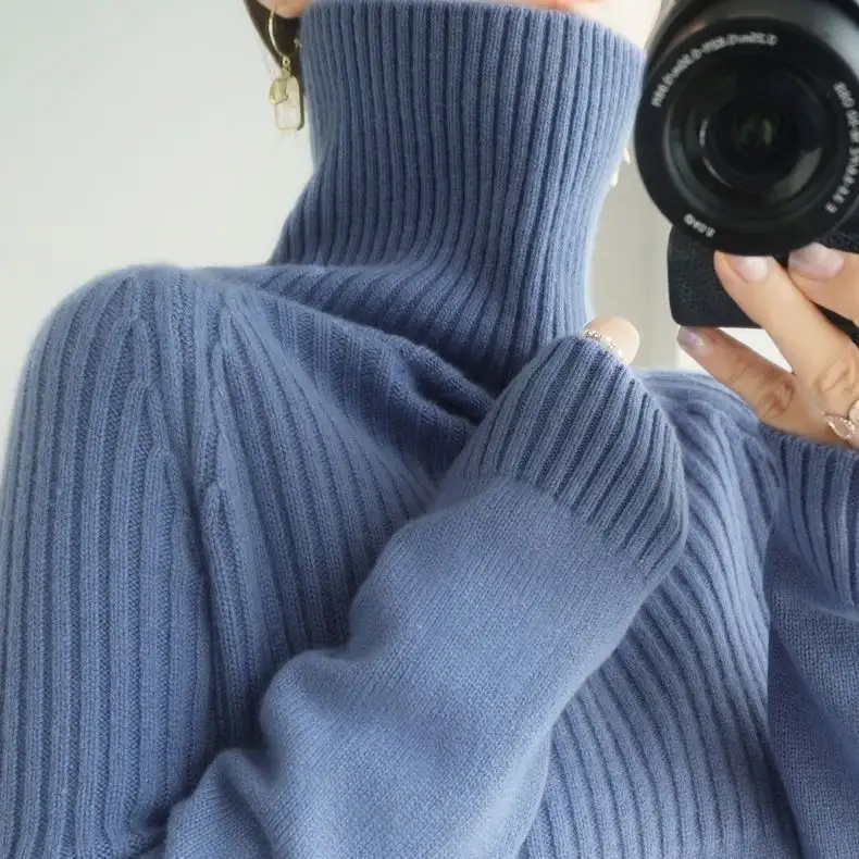 Temperament High Collar Bedford Cord Sweater Ladies