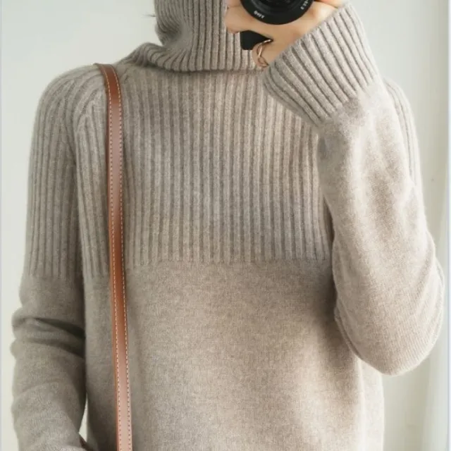 Temperament High Collar Bedford Cord Sweater Ladies Khaki - Shop at LoveMi