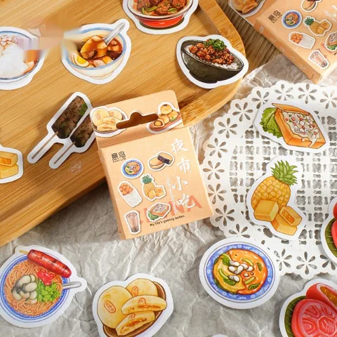 Box-packed Stickers Night Market Snacks Adhesive Label Painter Account
