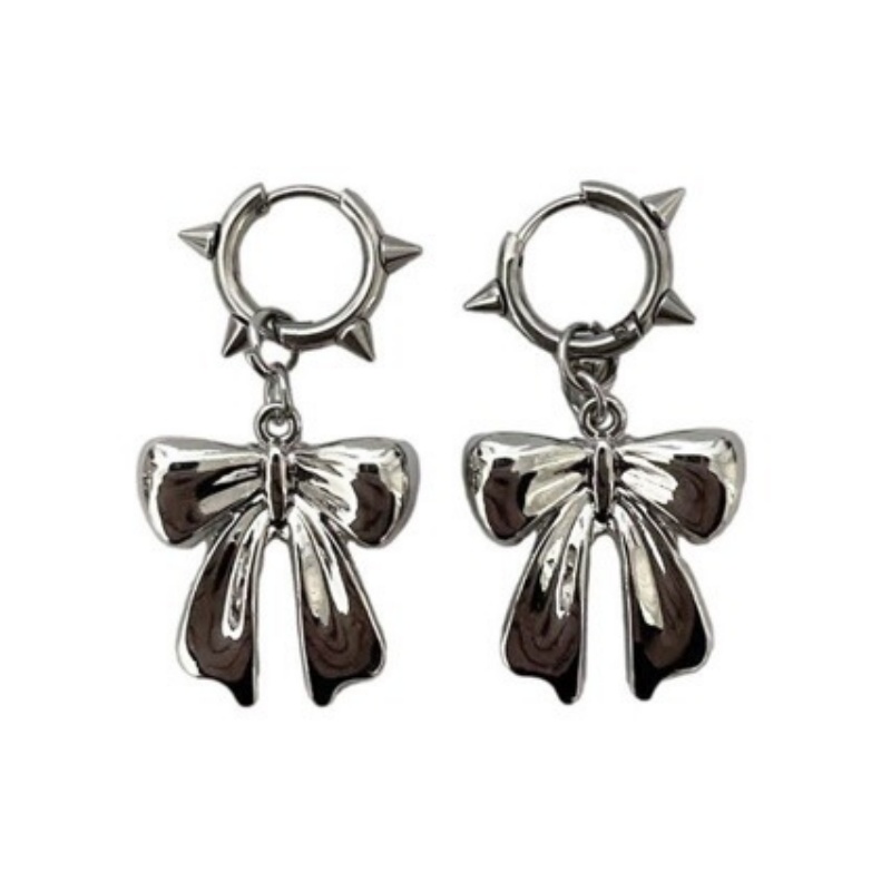 Ear Clip Titanium Steel Bow Rivet Pendant Earrings