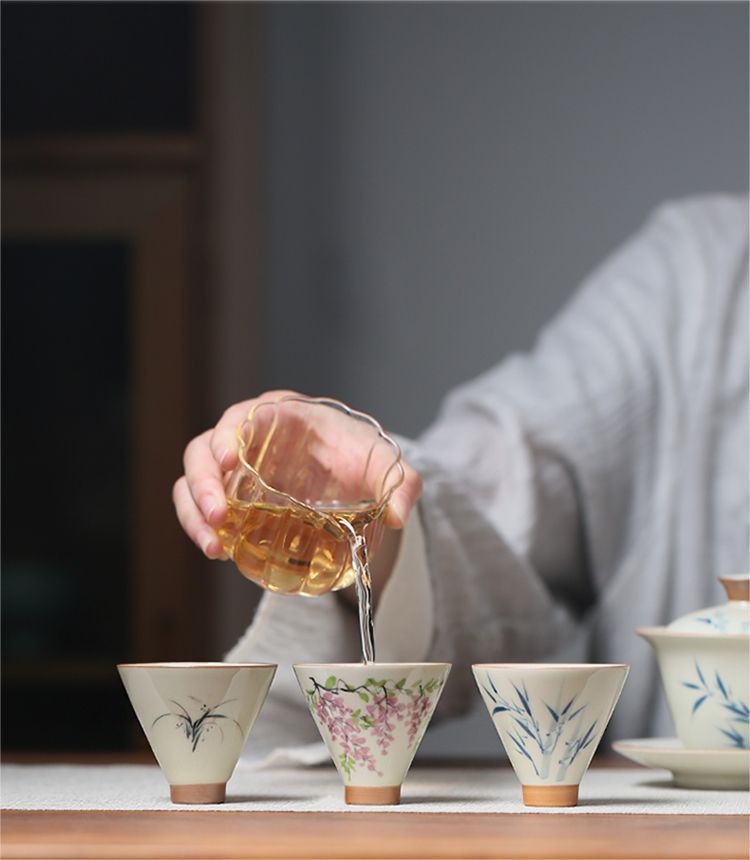 Title 6, Underglaze Hand Painted Bamboo Hat Small Teacup...