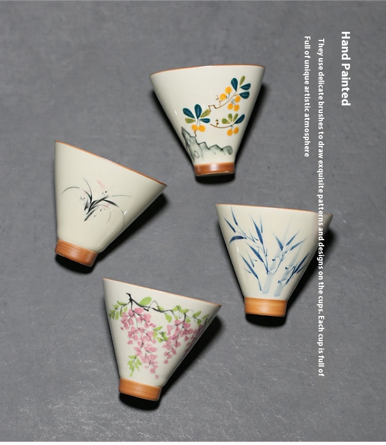 Title 3, Underglaze Hand Painted Bamboo Hat Small Teacup...