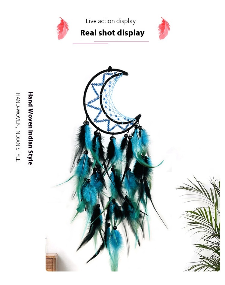 Title 3, Moon Indian Dreamcatcher Woven Wind Chimes Feat...