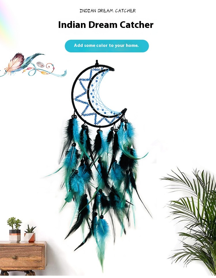 Title 2, Moon Indian Dreamcatcher Woven Wind Chimes Feat...