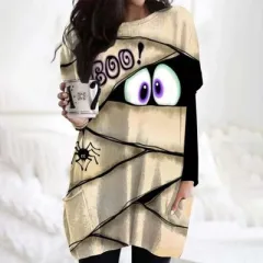 Women's Christmas Long Sleeve V-Neck A-line Dress - Multicolor - View 1