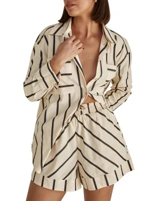 Summer Loose Striped Cardigan Shorts Suit - Shop at LoveMi