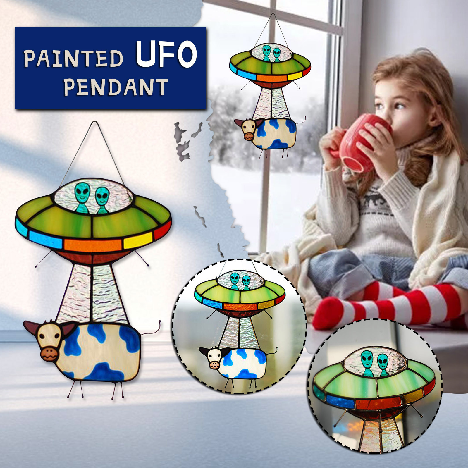 Title 7, UFO-Entführung einer Kuh Glas-Suncatcher-Deko