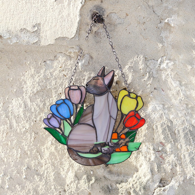 Title 3, Suncatcher Cat In Flowers Window Hangins