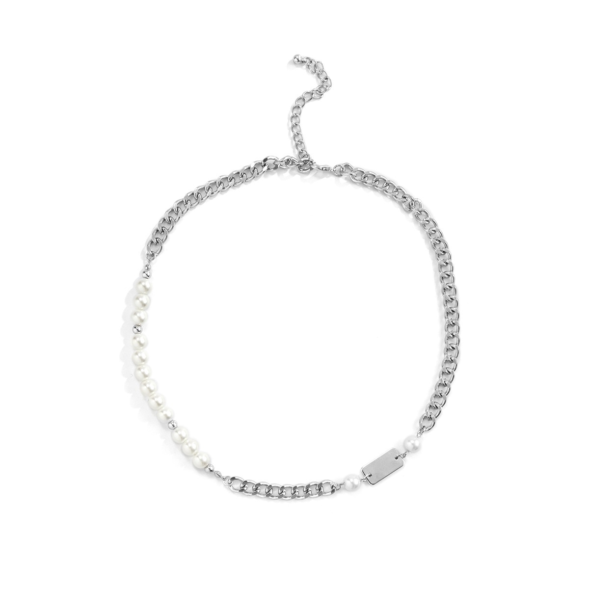Hip Hop Metal Chain Stitching Pearl Necklace