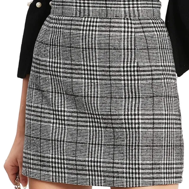 Women's High Waisted Plaid Skirt Tight Fitting Black - Shop at LoveMi
