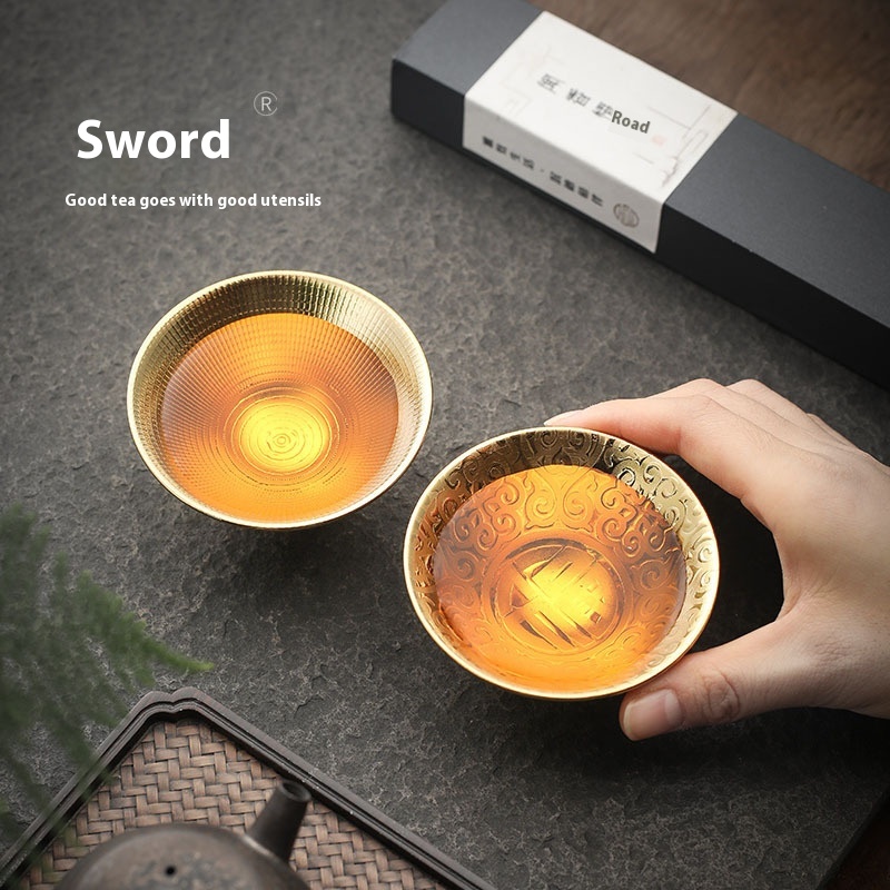 Blue Kirin Gilding Temmoku Cup Kung Fu Tea Set Household Master Cup Single Tea Bowl