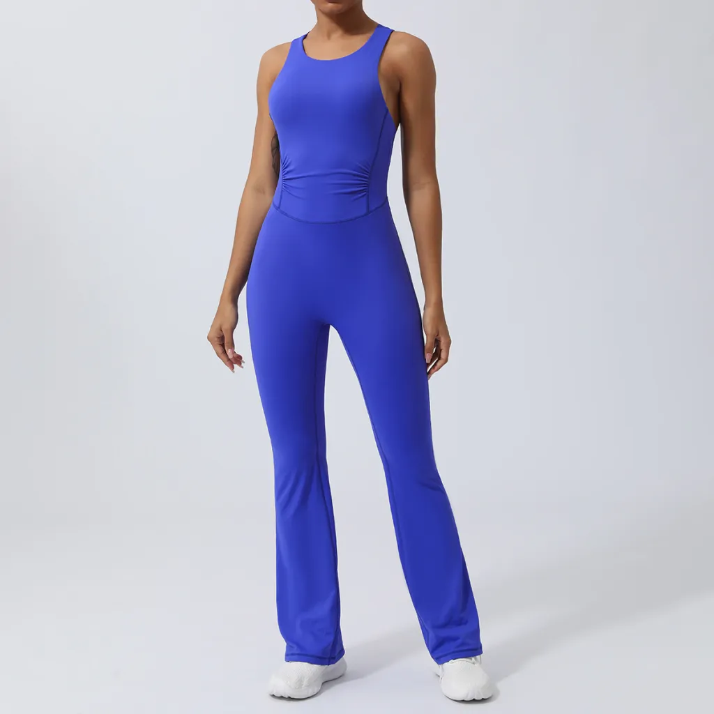 Skinny Yoga Clothes Sports Workout Clothes Hip-lift And Belly Shaping Micro-pull Dance Yoga Jumpsuit - Blue
