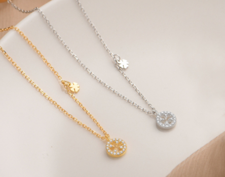 S925 Silver Diamond Clover Element Round Necklace Elegant Sweet Style Clavicle Chain Female