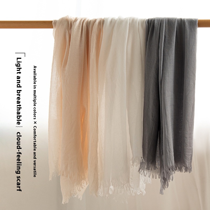 Strict Selection Summer Cotton And Linen Scarf Solid Color Simple Sun Protection