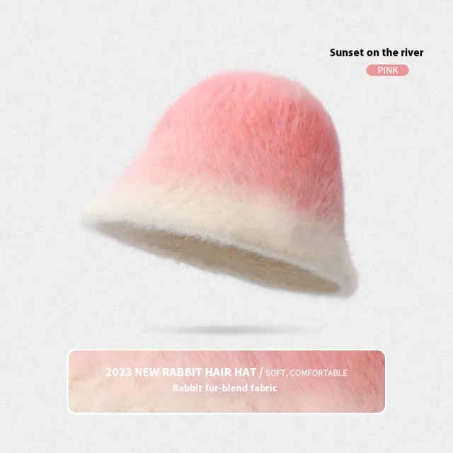Rabbit Fur Bucket Hat Women's Fleece lined Warm Bucket Hat Dmz101 On The Sunset River - Shop at LoveMi