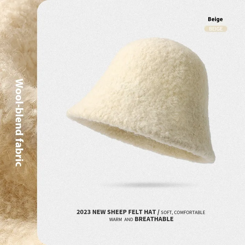 Rabbit Fur Bucket Hat Women's Fleece-lined Warm Bucket Hat - Dmz100 Beige