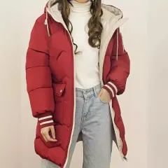 Women's Loose Fashionable Warm Cotton-padded Jacket - Red - View 1