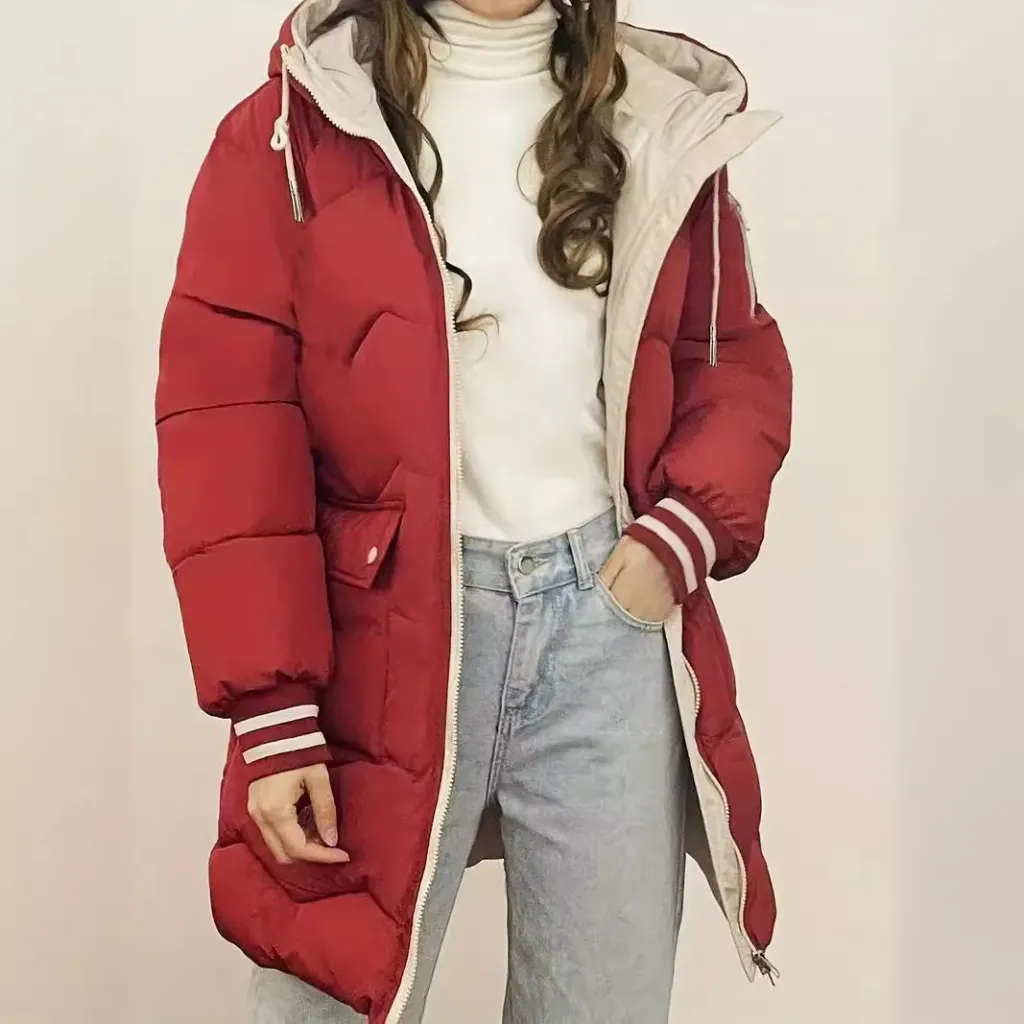 Women's Loose Fashionable Warm Cotton-padded Jacket - Red