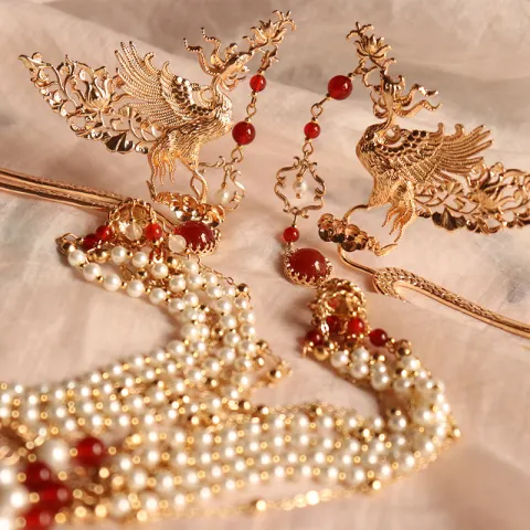 Gorgeous Archaistic Ancient Costume Pearl Tassel Phoenix Hairpin