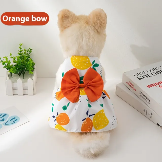New Summer Ultra thin Cool Pet Clothes Dog Cat Pet Fashion Floral Butterfly Knot Princess Dress Orange Bow - Shop at LoveMi
