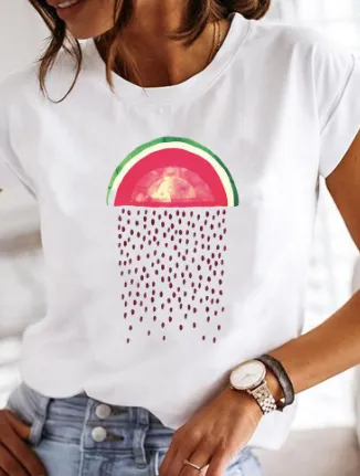 Women's Casual Short-sleeved Printed T-shirt - Laqa29964