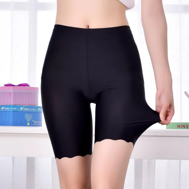 High Waist Ice Silk Seamless Outer Wear Plus sized Plus sized Fifth Pants Black - Shop at LoveMi