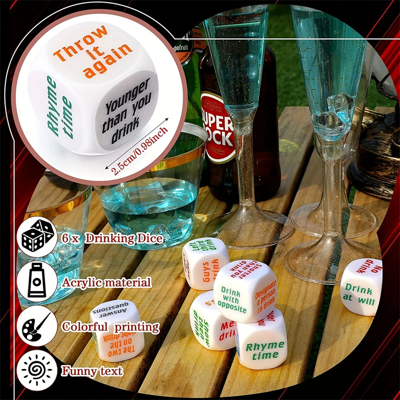 Title 3, English Drinking Game Dice 6pc Set 25mm