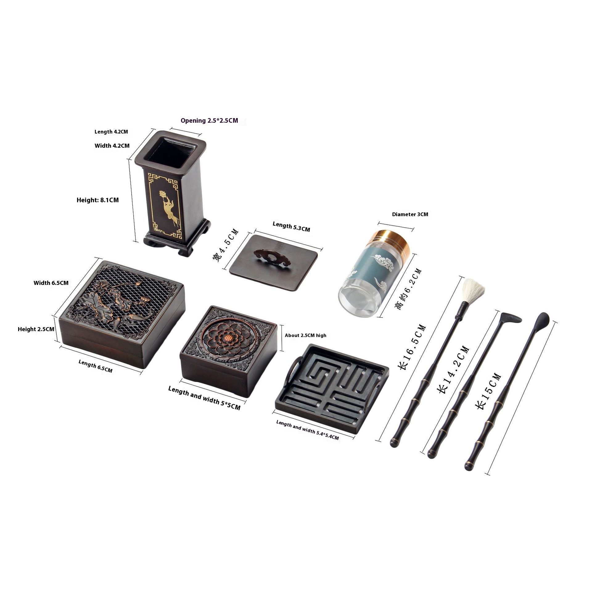 Title 2, Copper Square Shape Lotus Incense Set Incense S...