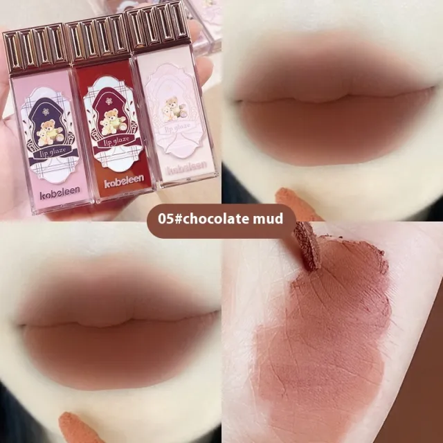 Kobeleen Cloud Bear Lip Lacquer Matte Velvet Matte Waterproof 5 Chocolate Mud - Shop at LoveMi