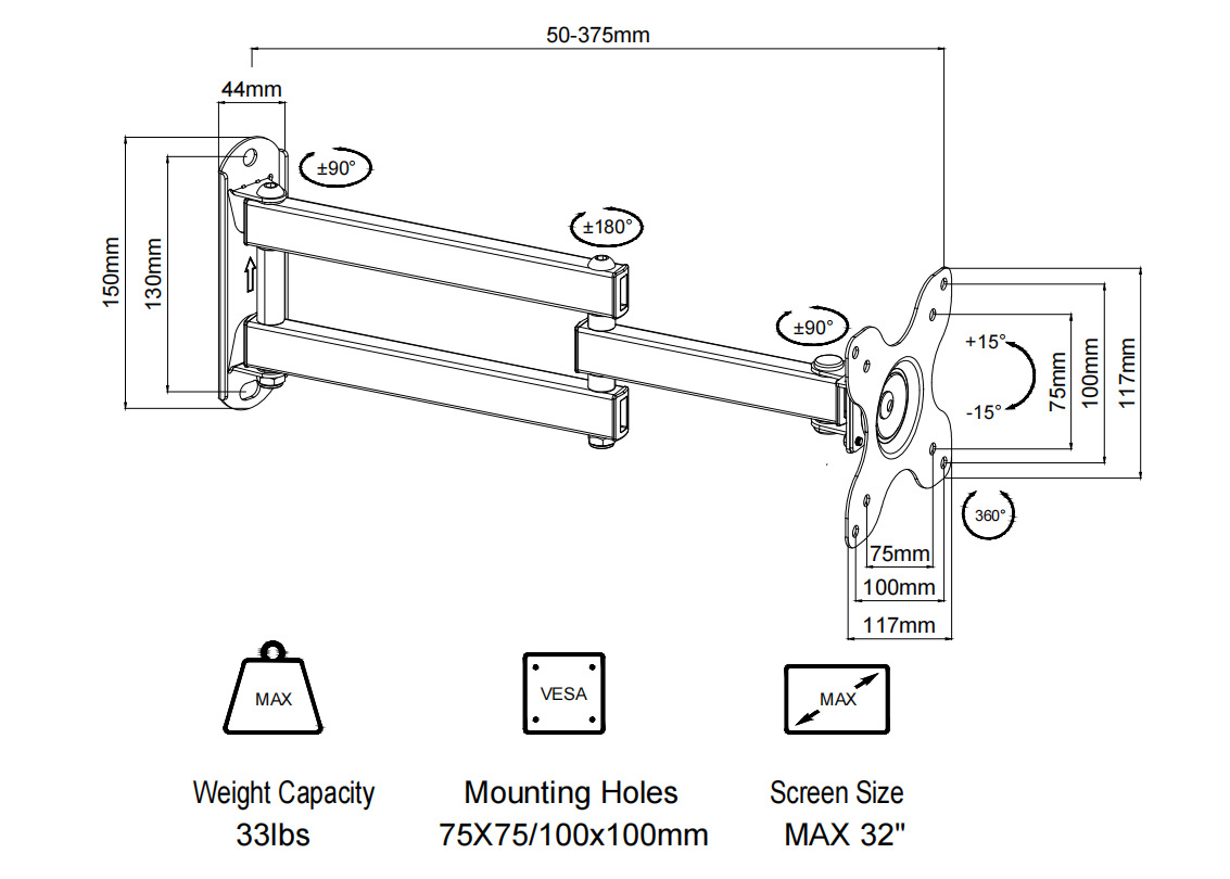 Title 1, Three-arm Rotating Telescopic TV Bracket