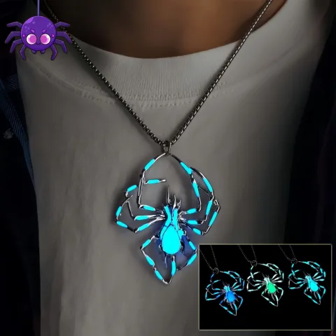 Halloween Creative Stereo Luminous Spider Necklace Jewerly Glowing Night