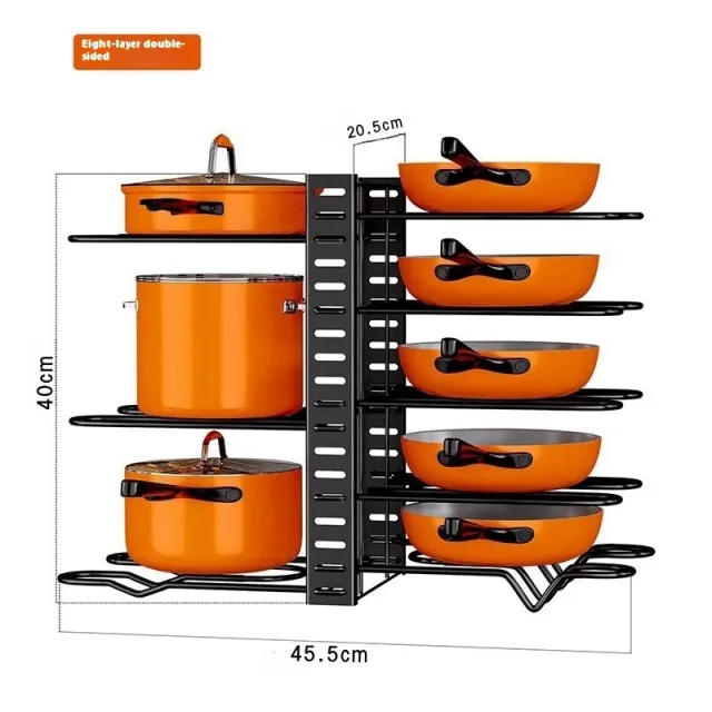 Detachable Folding Multi layer Vertical Pot Cover Rack Iron Multi functional Table Top Pot Storage Bilateral 8 Layers - Shop at LoveMi