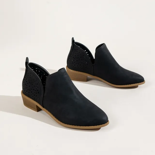 Women Shoes Retro Mesh Ankle Square Heels Boots Female Slip On Mid Heels Casual Botas Black - Shop at LoveMi