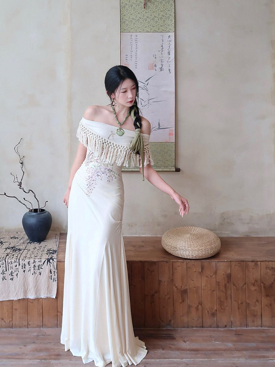 Tassel Round Neck Slim Bohemian Summer Fishtail Dress