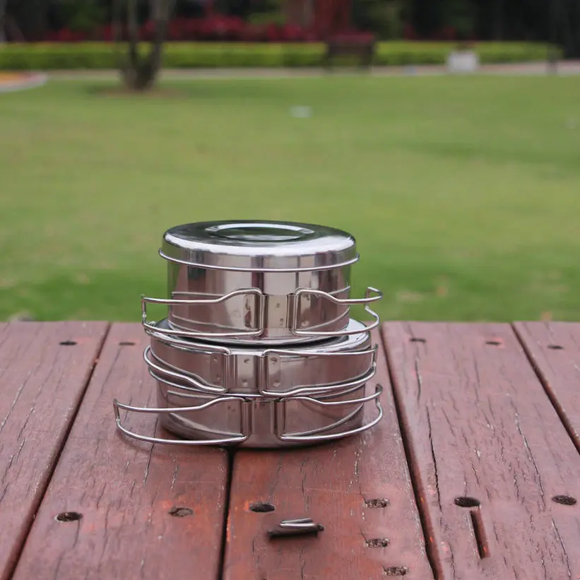 Outdoor Stainless Steel Cookware Suit Camping Portable Pot Set