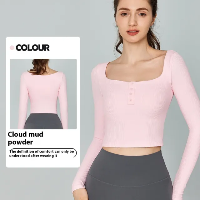 Yoga Clothes Long Sleeve Women's Professional Pilates Abdominal Exercising Band Chest Pad Slim Fit Slimming Cloud Mud Powder - Shop at LoveMi
