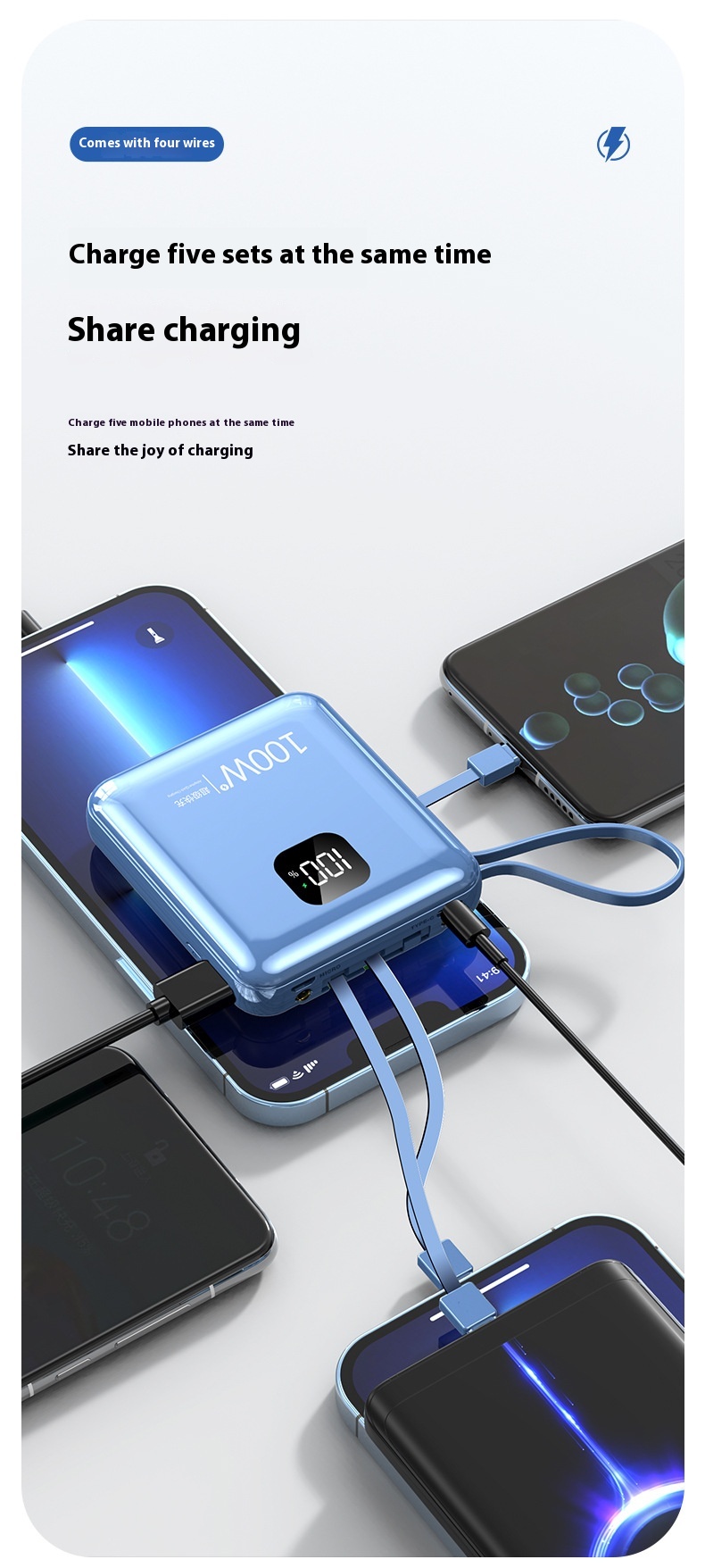 Mini-portable With Cable 20000 MA Power Bank PD225W Mobile Power Supply