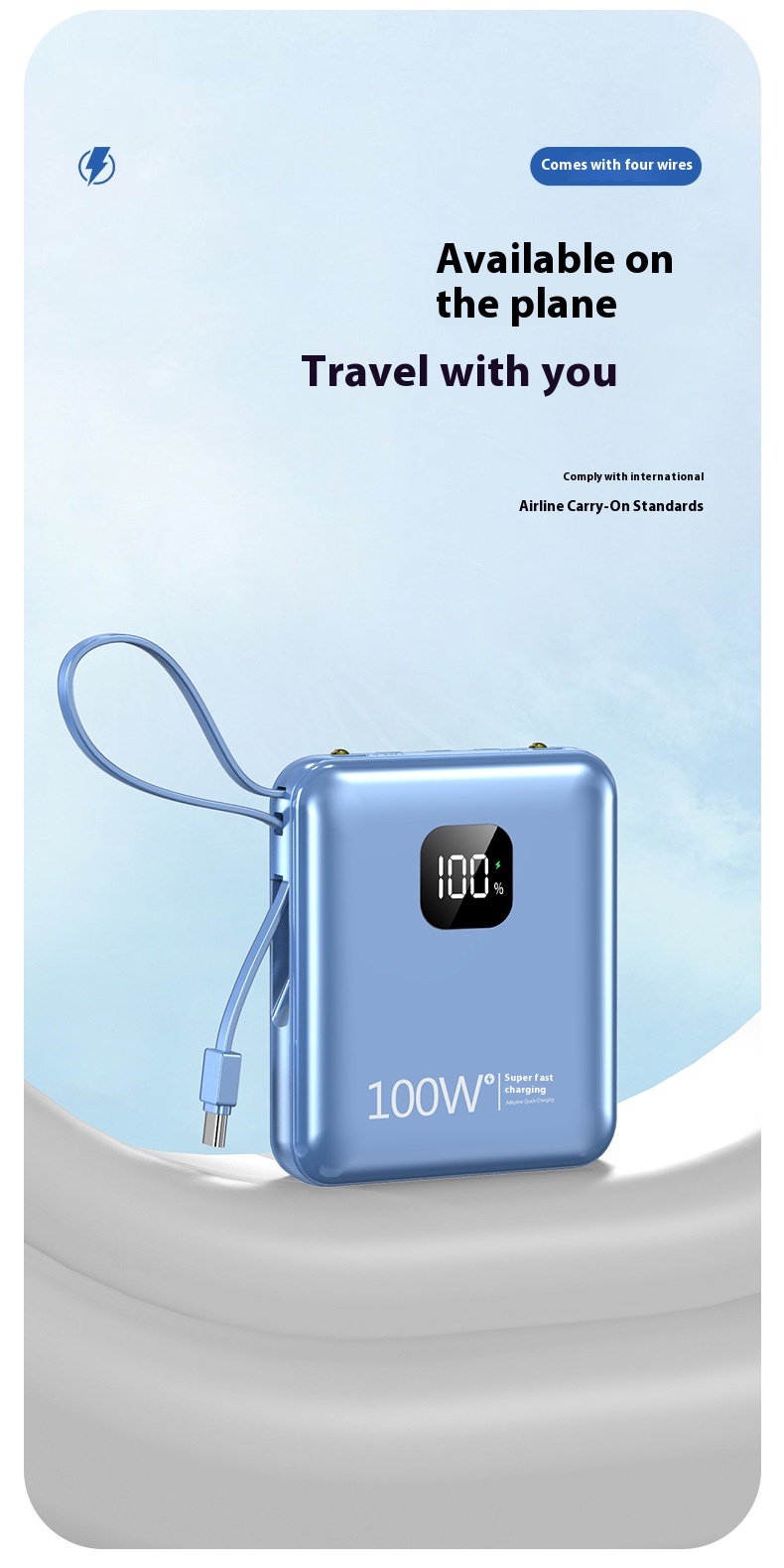 Mini-portable With Cable 20000 MA Power Bank PD225W Mobile Power Supply