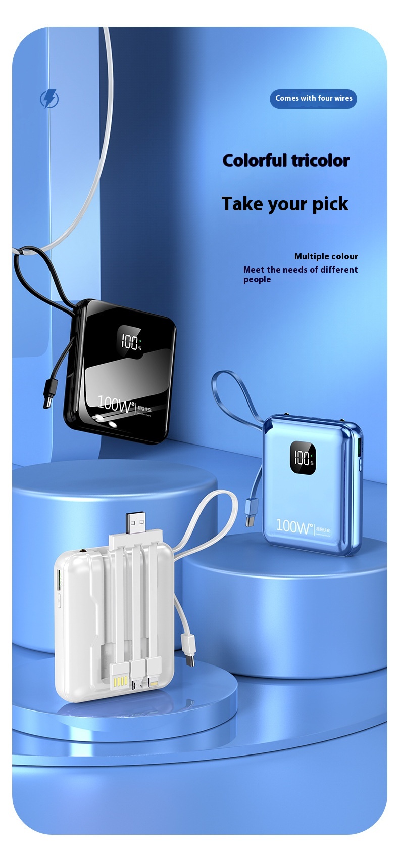 Title 16, Mini Draagbare Powerbank Met Kabel 20000 mAh PD...