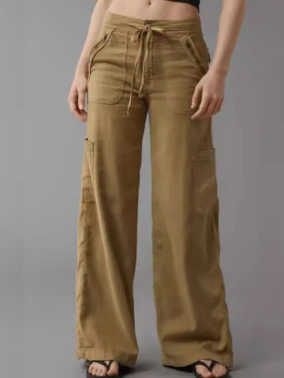 Female Color Elastic waist Straight leg Pants Tan - Shop at LoveMi