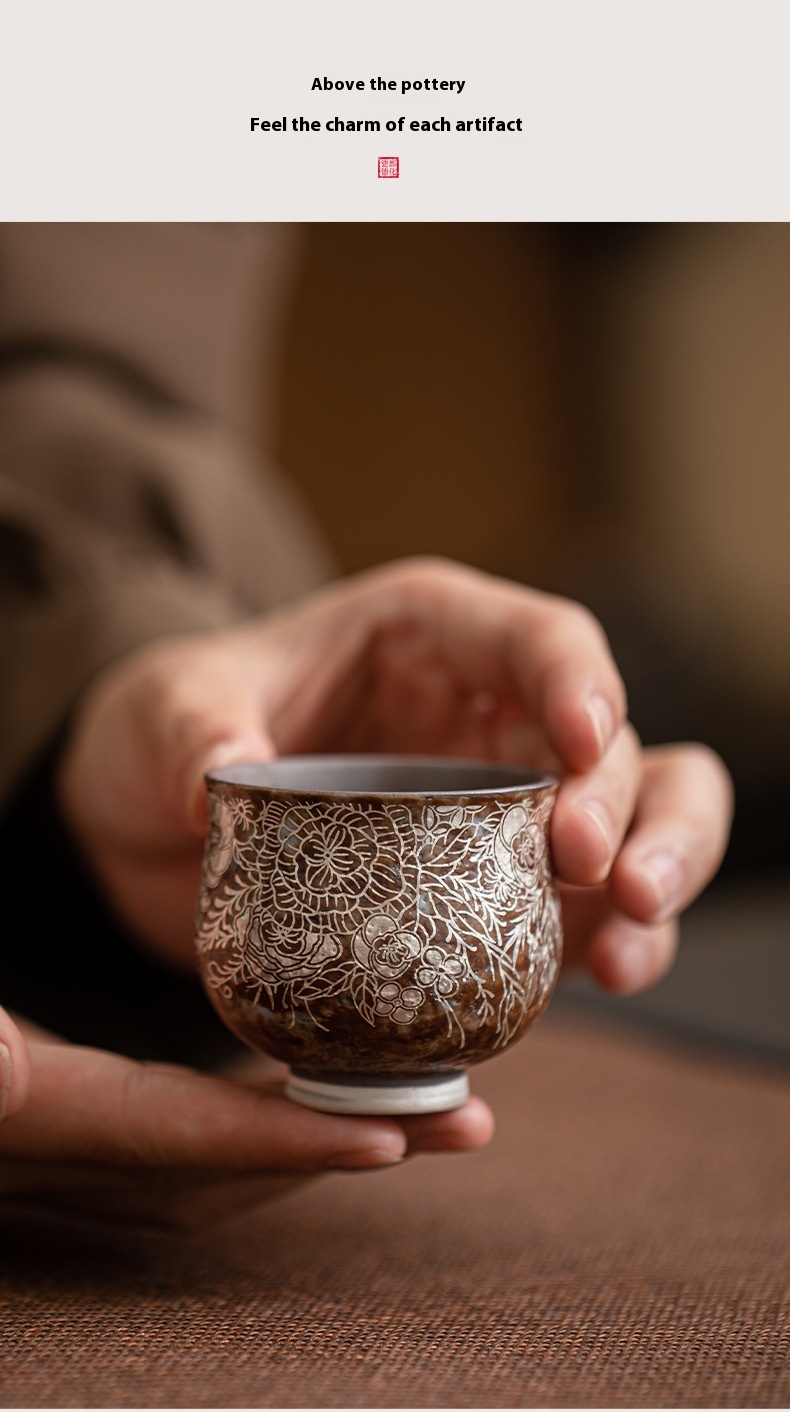 Title 6, Old Clay Flowers Silver Gilded Big Belly Cup Ho...