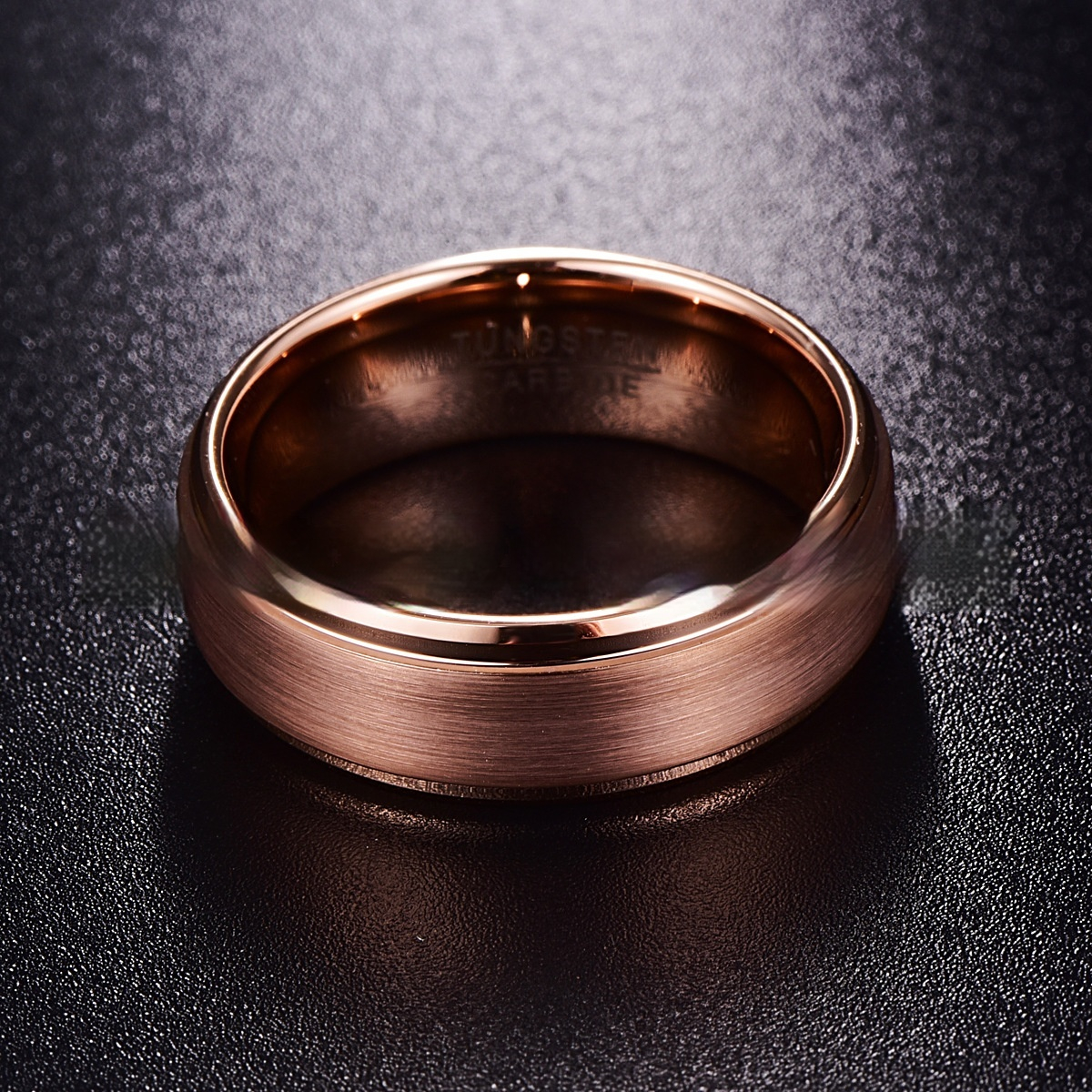8MM Wide Rose Gold Tungsten Steel Ring